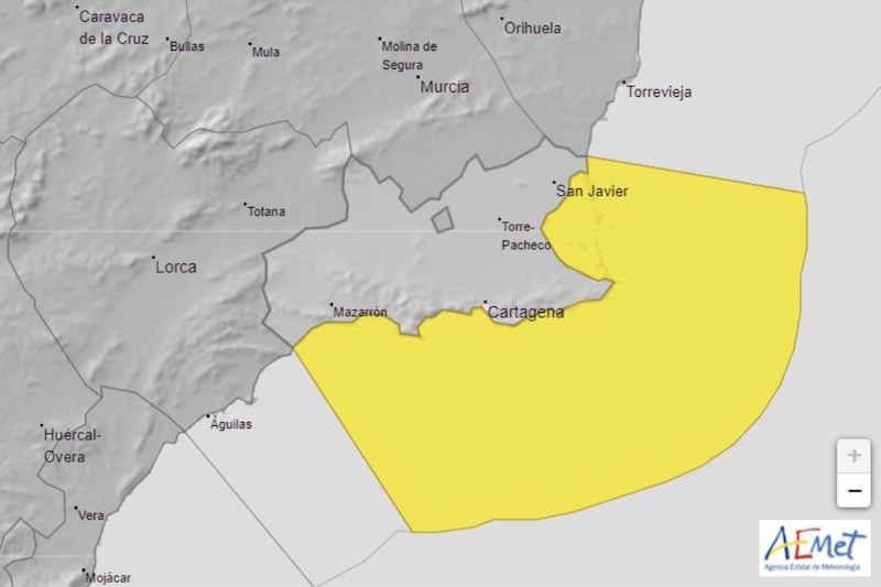 Mapa de aviso amarillo de la Aemet