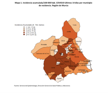 Mapa COVID de la Consejería de Salud de la Región de Murcia