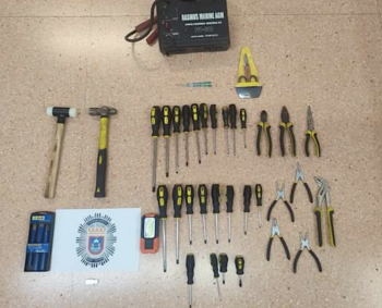 Herramientas incautadas en el robo de una furgoneta en San Javier