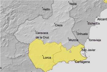 La zona activada con aviso amarillo por tormentas