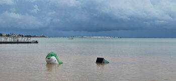 Vista del Mar Menor con objetos flotantes tras inundaciones