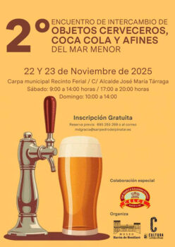 Cartel del encuentro de intercambio de objetos cerveceros y Coca Cola