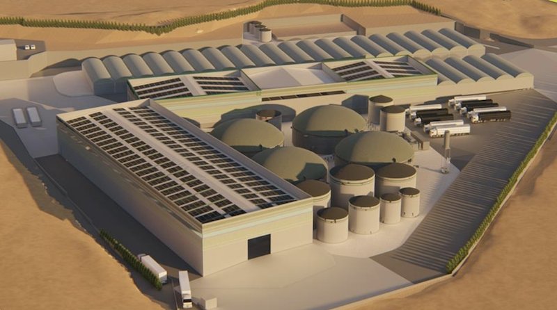 Vista aérea de una planta de biometano en El Mirador, San Javier.