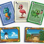 Cartas del juego de mesa Tesoros del Mar Menor con ilustraciones de fauna y paisajes