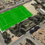 Vista aérea del nuevo campo de fútbol en San Javier con césped artificial