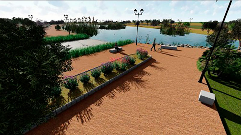Render de la rambla de La Pescadería con vegetación y caminos
