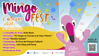 Cartel del MingoFest con un flamenco y detalles coloridos