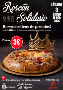 Roscón solidario con premios escondidos y corona dorada