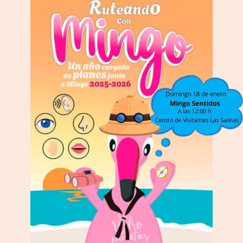 Cartel del evento Ruteando con Mingo Sentidos en el Centro de Visitantes Las Salinas