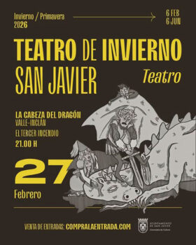 Cartel de la obra La Cabeza del Dragón en San Javier