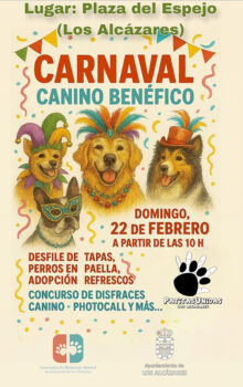Cartel del Carnaval Canino Benéfico en Los Alcázares con perros disfrazados.