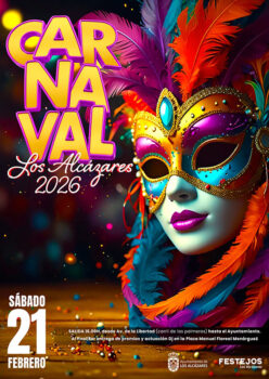 Cartel del Carnaval 2026 en Los Alcázares con máscara colorida