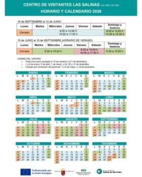 Horarios y calendario del Centro de Visitantes Las Salinas para 2026.