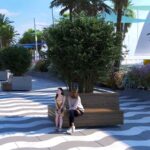 Render de la nueva explanada en Lo Pagán con vegetación y pavimento absorbente