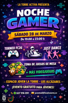 Cartel promocional del evento Noche Gamer en Los Alcázares