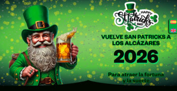 Cartel de la fiesta de Saint Patrick's en Los Alcázares con un duende y cerveza