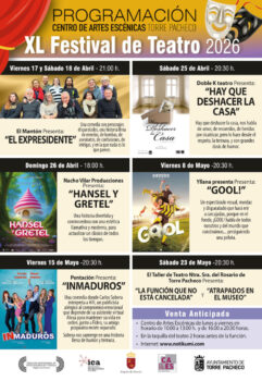 Cartel del XL Festival de Teatro en Torre Pacheco con programación variada.