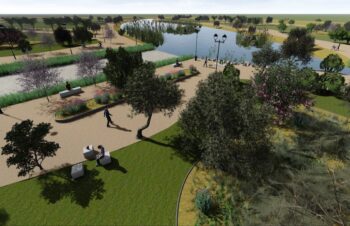Vista del parque inundable La Maraña con vegetación y lago