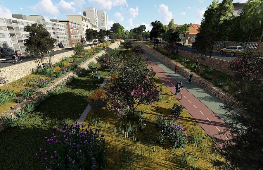 Diseño de la rambla de La Maraña con carril bici y vegetación