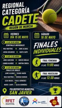 Cartel del Campeonato Regional Cadete en San Javier con detalles de las finales