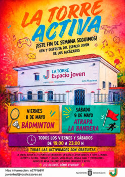 Cartel del evento La Torre Activa con actividades de badminton en Los Alcázares