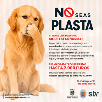 Perro con una pata en la nariz y mensaje de campaña sobre civismo