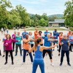 Grupo de personas mayores participando en una actividad física al aire libre