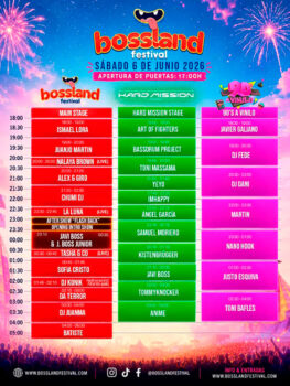 Cartel del Bossland Festival con horarios y artistas programados.