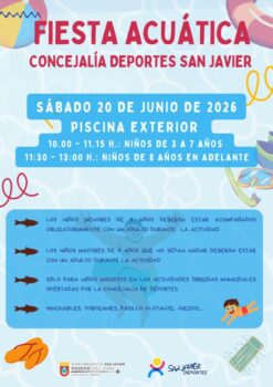 Cartel de la Fiesta Acuática en San Javier con actividades para niños