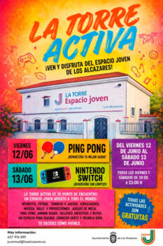 Cartel del evento La Torre Activa en Los Alcázares con actividades para jóvenes