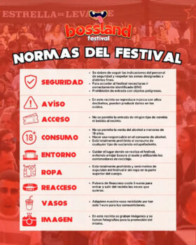Cartel con normas del Bossland Festival en Pilar de la Horadada