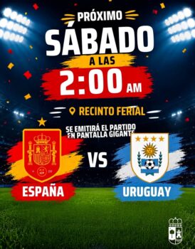 Cartel del partido España contra Uruguay en pantalla gigante