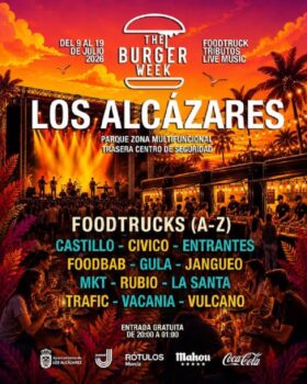 Cartel del evento The Burger Week en Los Alcázares con food trucks y música en vivo