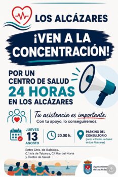 Cartel de protesta por un centro de salud 24 horas en Los Alcázares