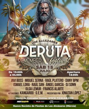 Cartel del festival Deruta Remember en Los Alcázares con artistas destacados.