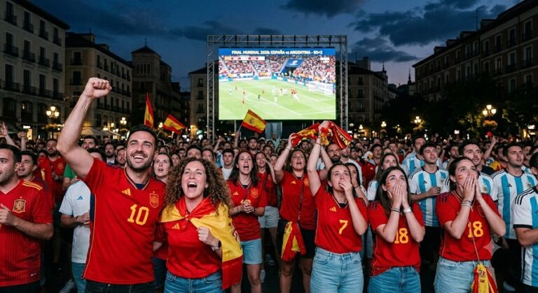 Aficionados animando a España en la final del Mundial 2026.