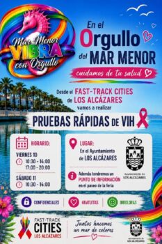 Cartel del evento Orgullo en Mar Menor con información sobre pruebas rápidas de VIH