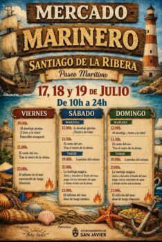 Cartel del Mercado Marinero en Santiago de la Ribera con actividades y horarios