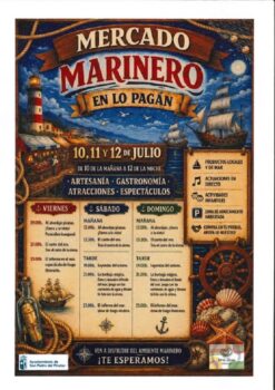 Cartel del Mercado Marino en Lo Pagán con actividades y horarios