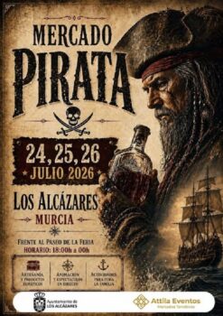 Cartel del Mercado Pirata en Los Alcázares con temática pirata