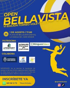 Cartel del Open Bellavista, torneo de voley playa en La Manga del Mar Menor.