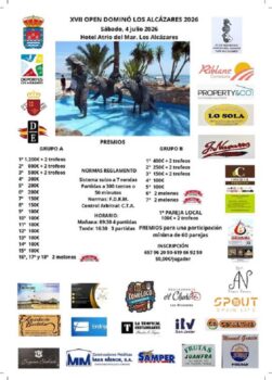 Cartel del XVII Open Dominó Los Alcázares 2026 con detalles del evento.