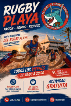 Jugadores de rugby en la playa de Santiago de la Ribera