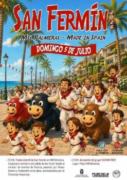Fiesta infantil de San Fermín en Mil Palmeras con niños y toros