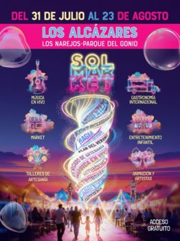 Cartel del evento Sol Market en Los Alcázares con actividades y food trucks.